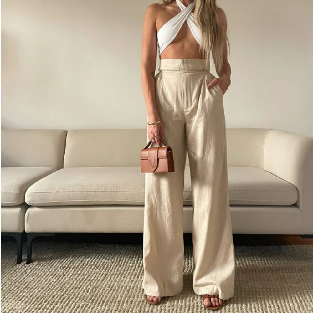 NWT Black Wide Leg Linen Pants- Size S
